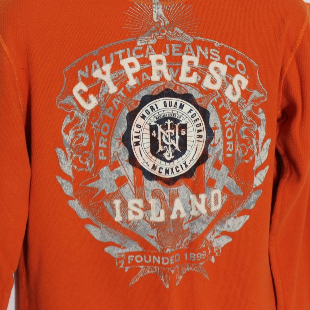 NAUTICA JEANS CO. Orange Thermal Shirt Size Large Long Sleeve Crew Neck Embossed - Picture 5 of 10